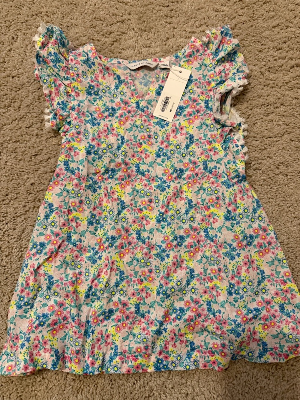 Janie and Jack Pink Blue Yellow Floral Flutter Sleeve coverup Dress